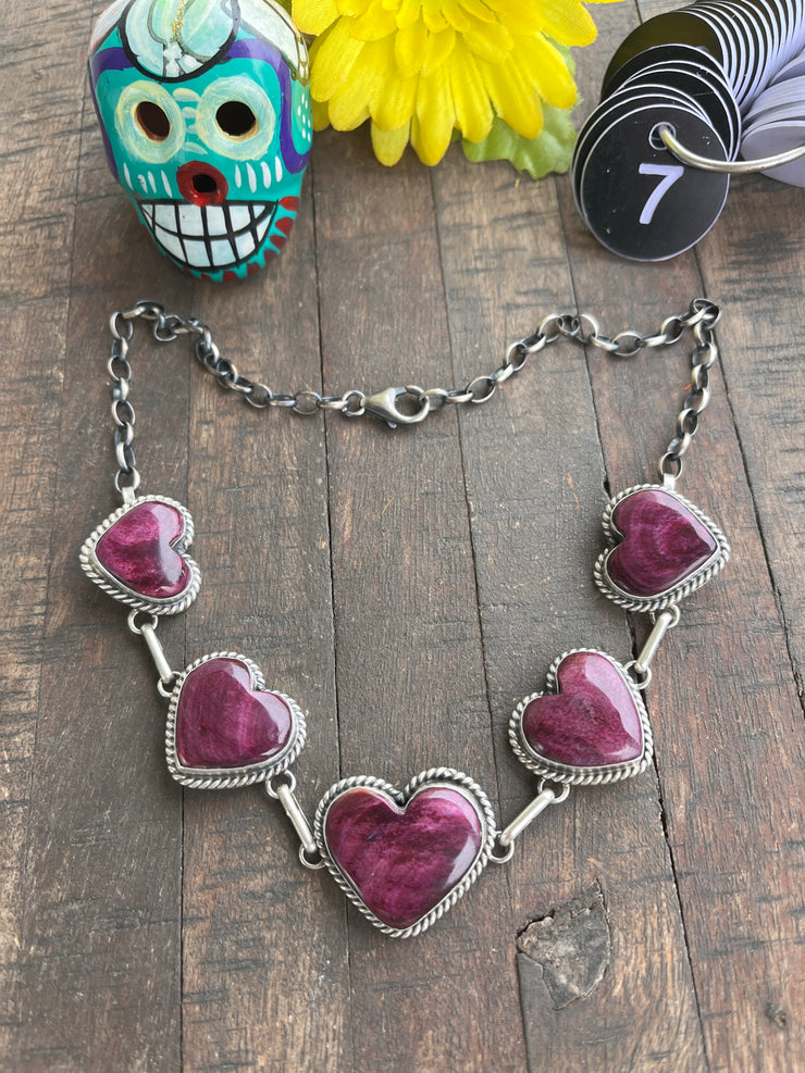 Purple Spiny 5 Heart Necklace- 7