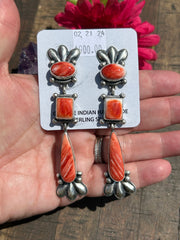 Red Spiny Dangle Earrings- B