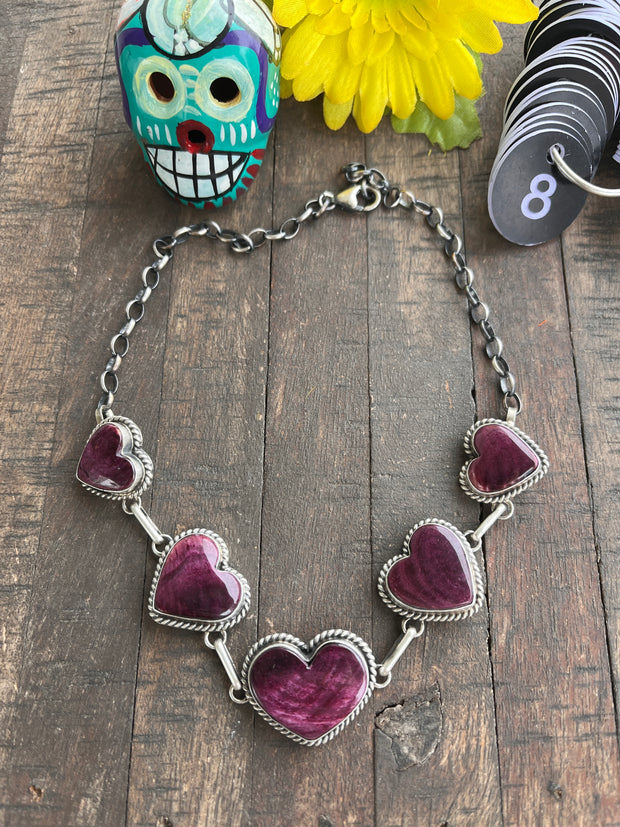 Purple Spiny 5 Heart Necklace- 8