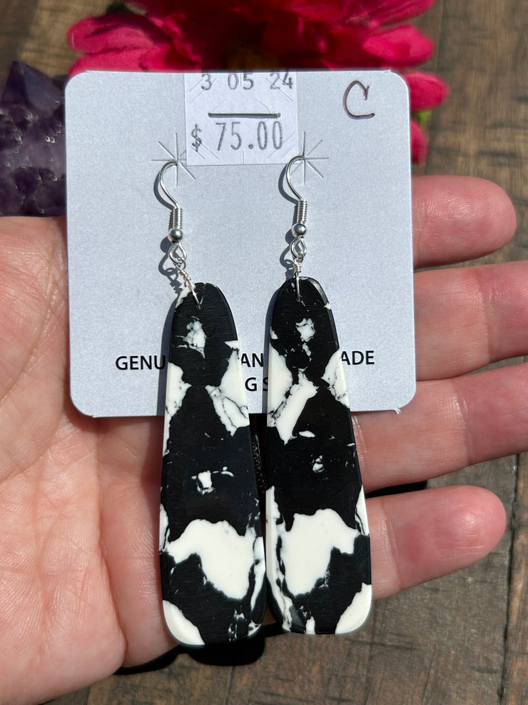 White Buffalo Slab Dangle Earrings-C