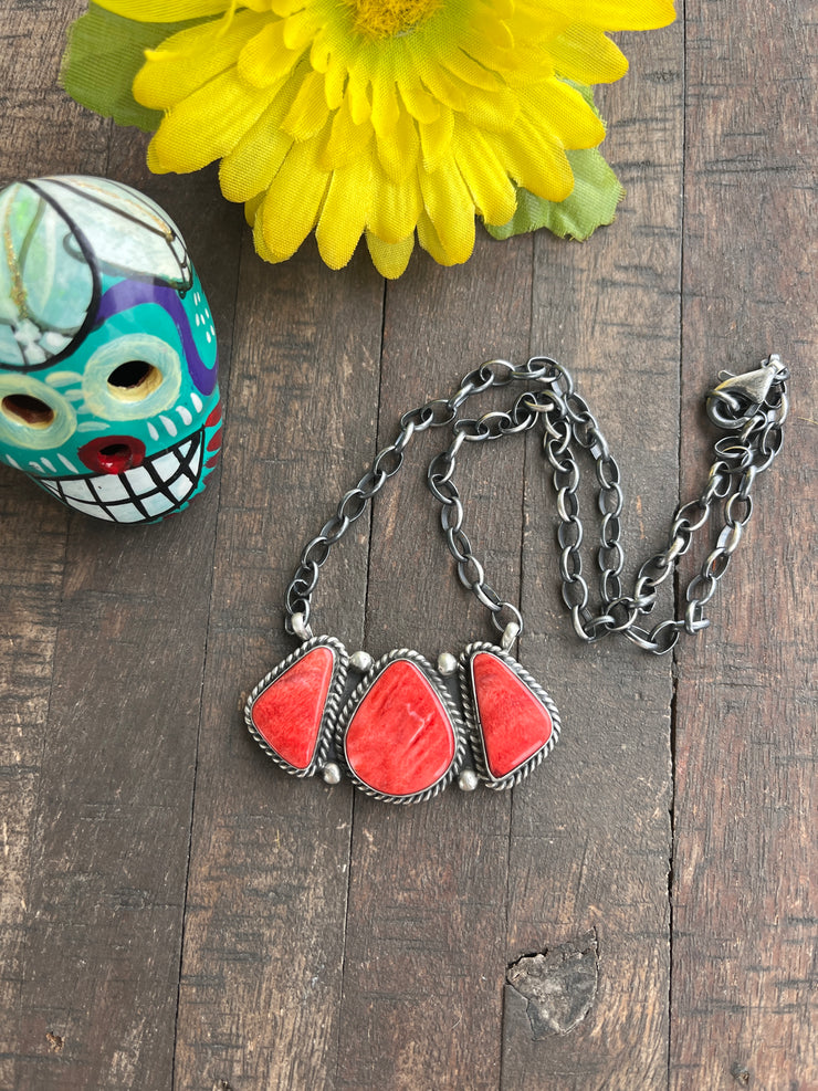 3 Stone Red Spiny Necklace #2