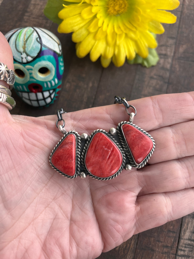 3 Stone Red Spiny Necklace #2