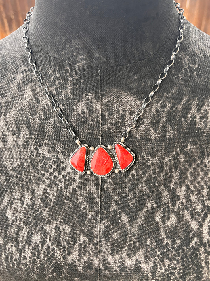 3 Stone Red Spiny Necklace #2