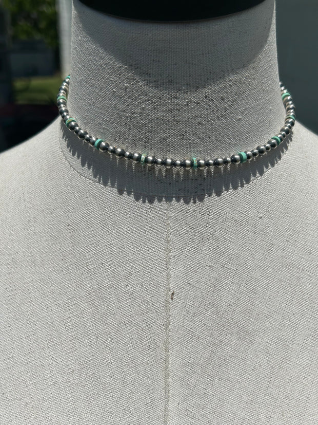 Kingman Memory Wire & Variated Pearl Choker Necklace