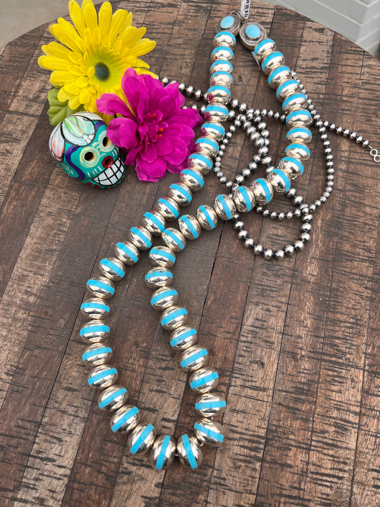 33" Turquoise Inlay Pearls