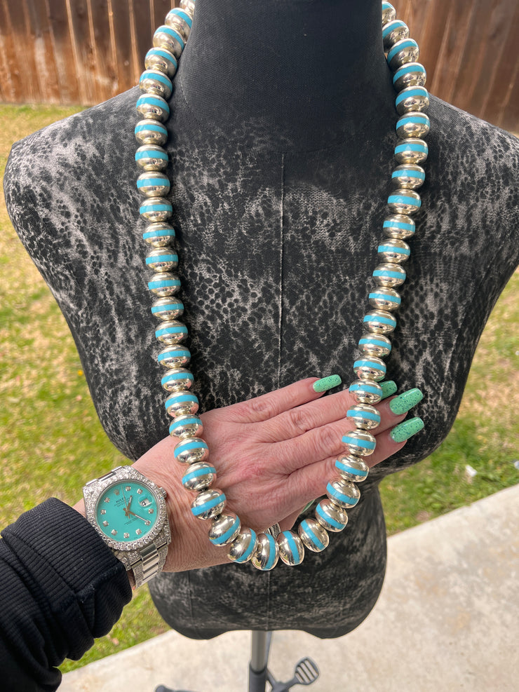 33" Turquoise Inlay Pearls