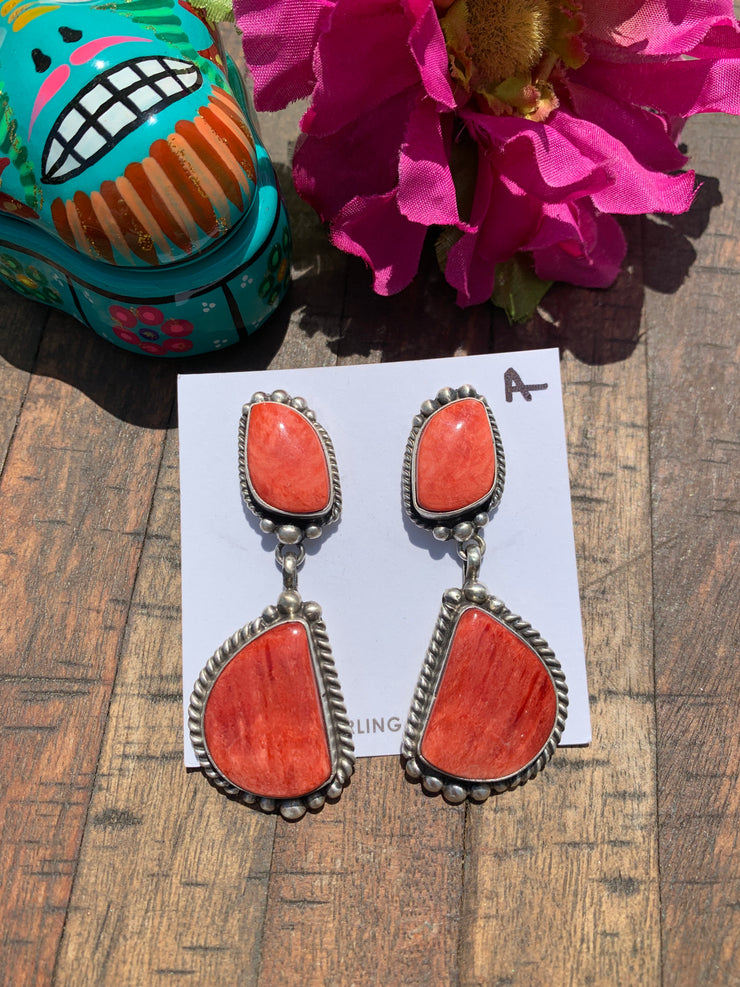 2 Stone Red Spiny Earrings
