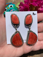 2 Stone Red Spiny Earrings