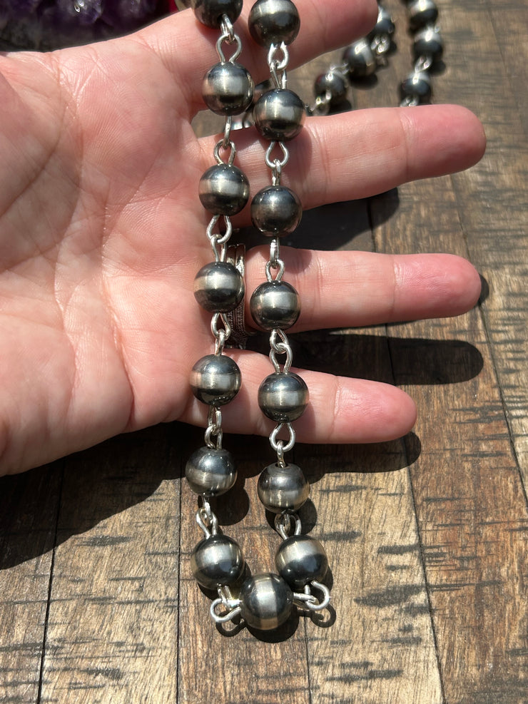 38" 12mm Navajo Pearl Rosary Necklace