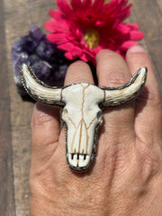 Adjustable Carved Bone Longhorn Ring