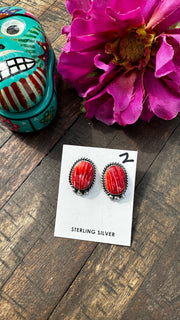 Red Spiny Single Stone Earrings #2