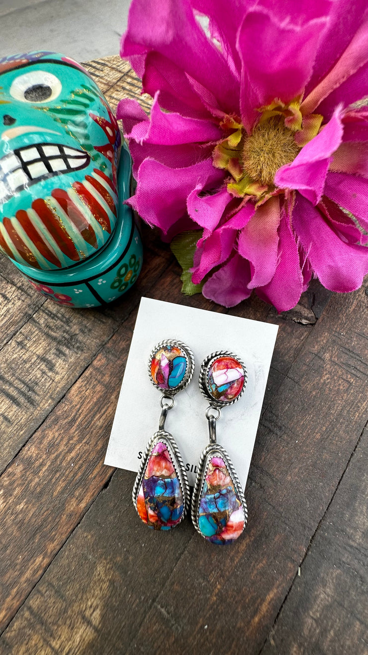 2 Stone Orange Dahlia Earrings