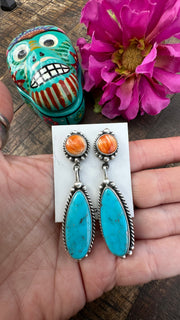 2 Stone Kingman And Orange Spiny Earrings #1