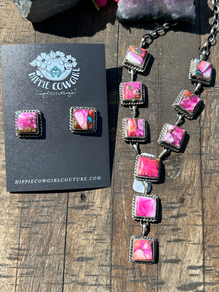 Pink Dahlia Lariat Set