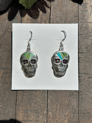 Kingman Inlay Skull Earrings