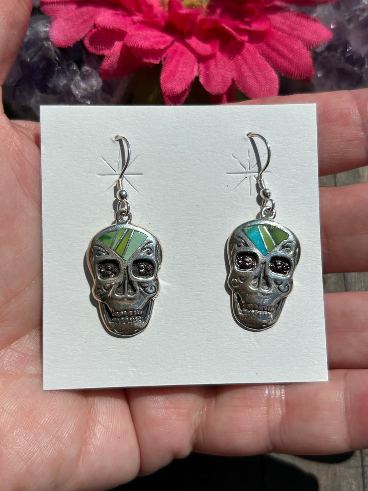 Kingman Inlay Skull Earrings