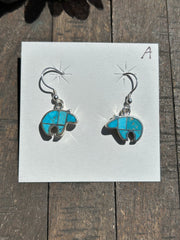 Inlay Bear Dangle Earrings- A