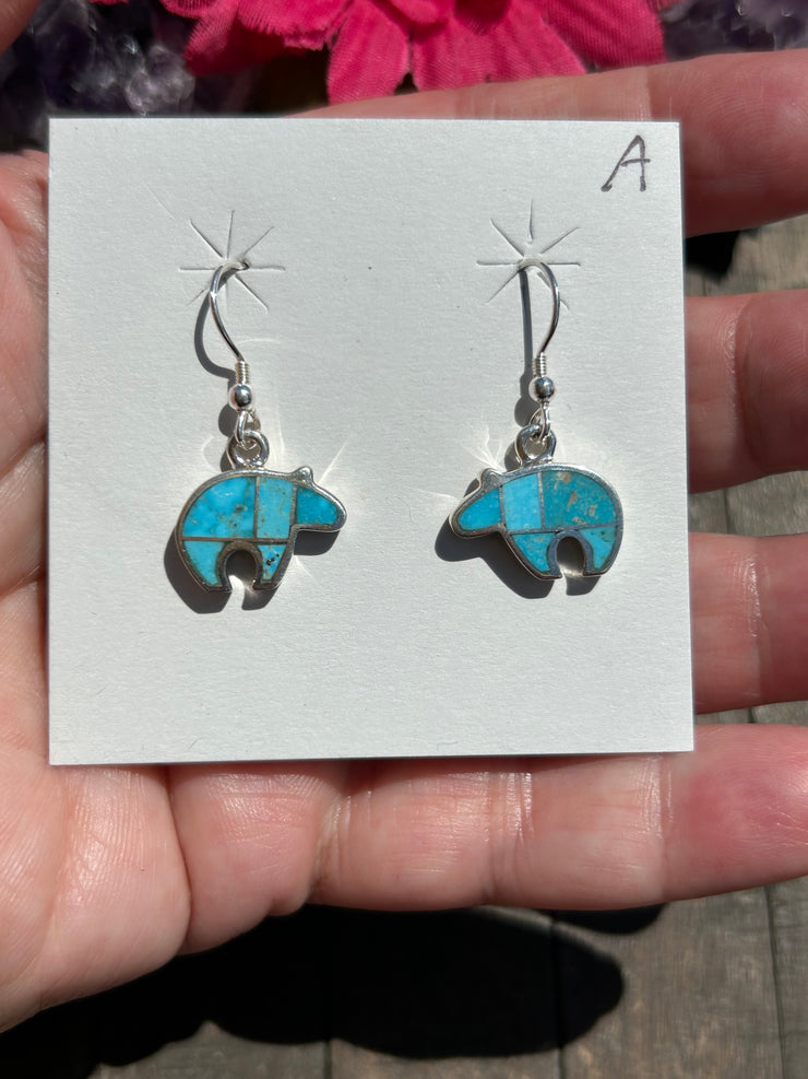 Inlay Bear Dangle Earrings- A