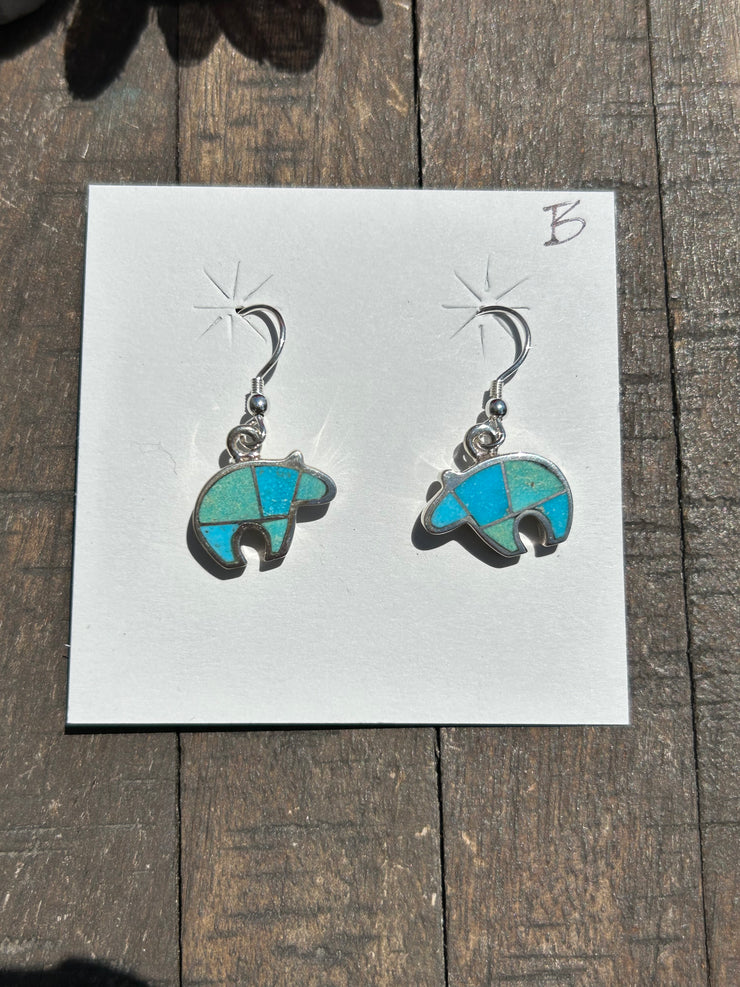 Inlay Bear Dangle Earrings- B