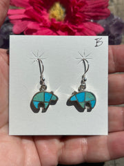 Inlay Bear Dangle Earrings- B