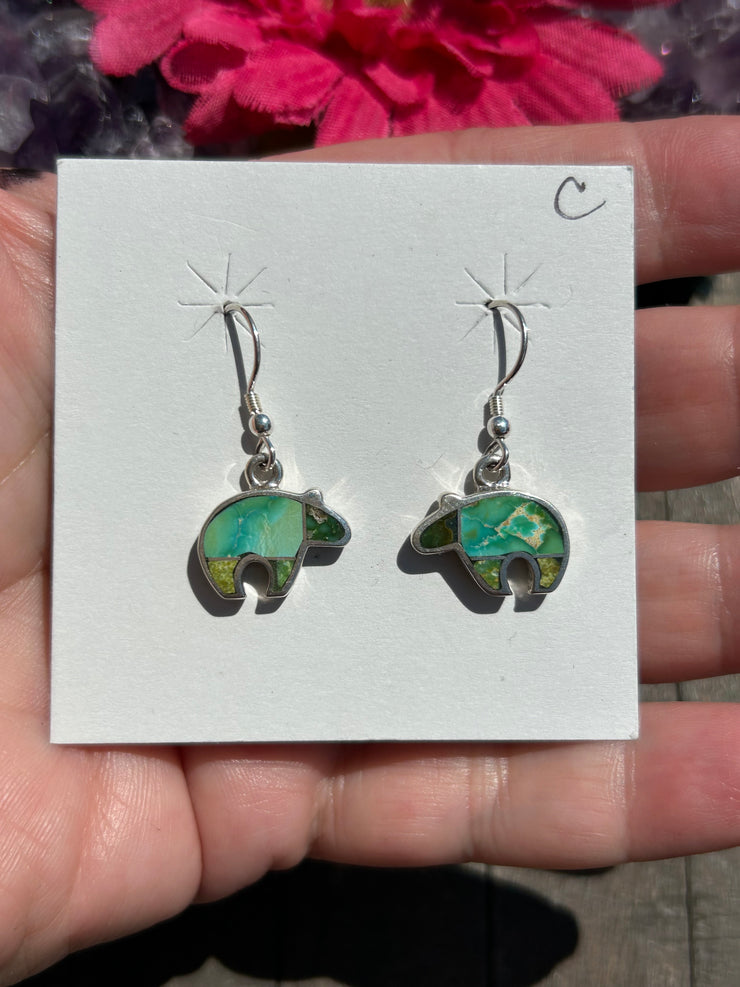 Inlay Bear Dangle Earrings- C