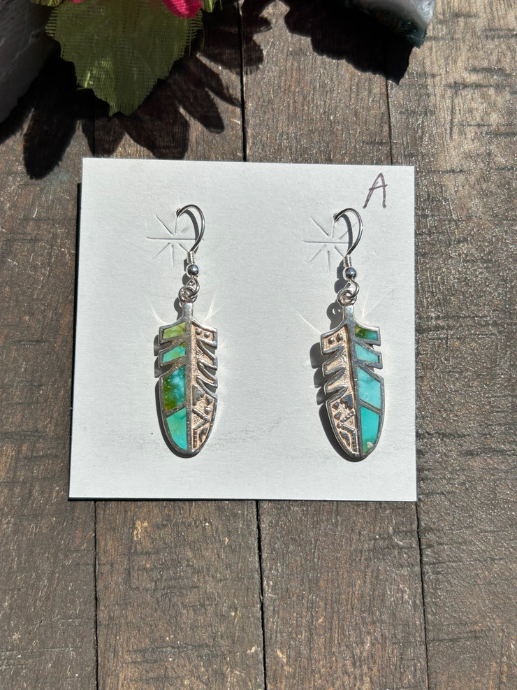 Inlay Feather Dangle Earrings- A