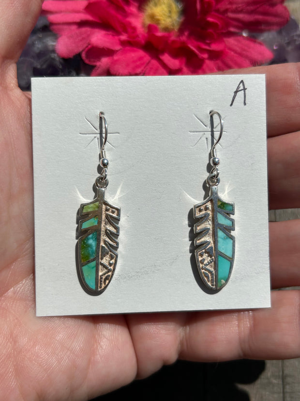 Inlay Feather Dangle Earrings- A