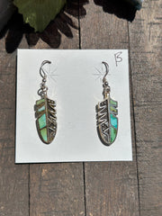 Inlay Feather Dangle Earrings- B