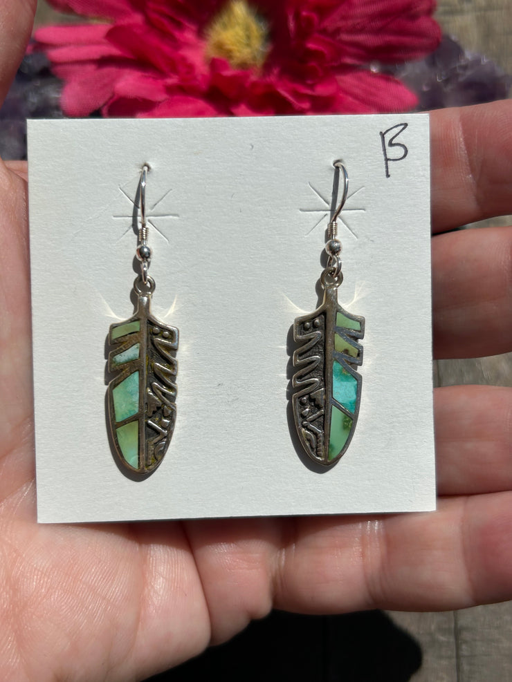 Inlay Feather Dangle Earrings- B