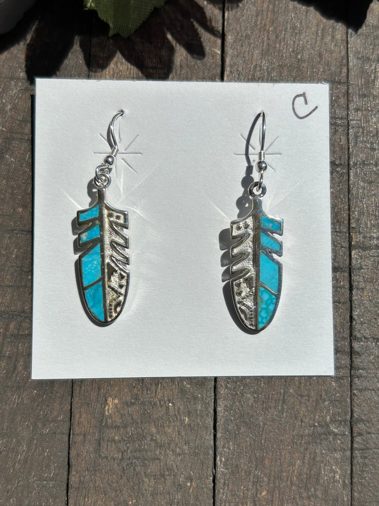 Inlay Feather Dangle Earrings- C