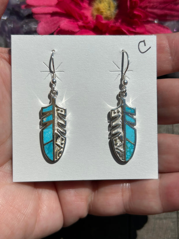 Inlay Feather Dangle Earrings- C