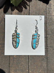 Inlay Feather Dangle Earrings- D