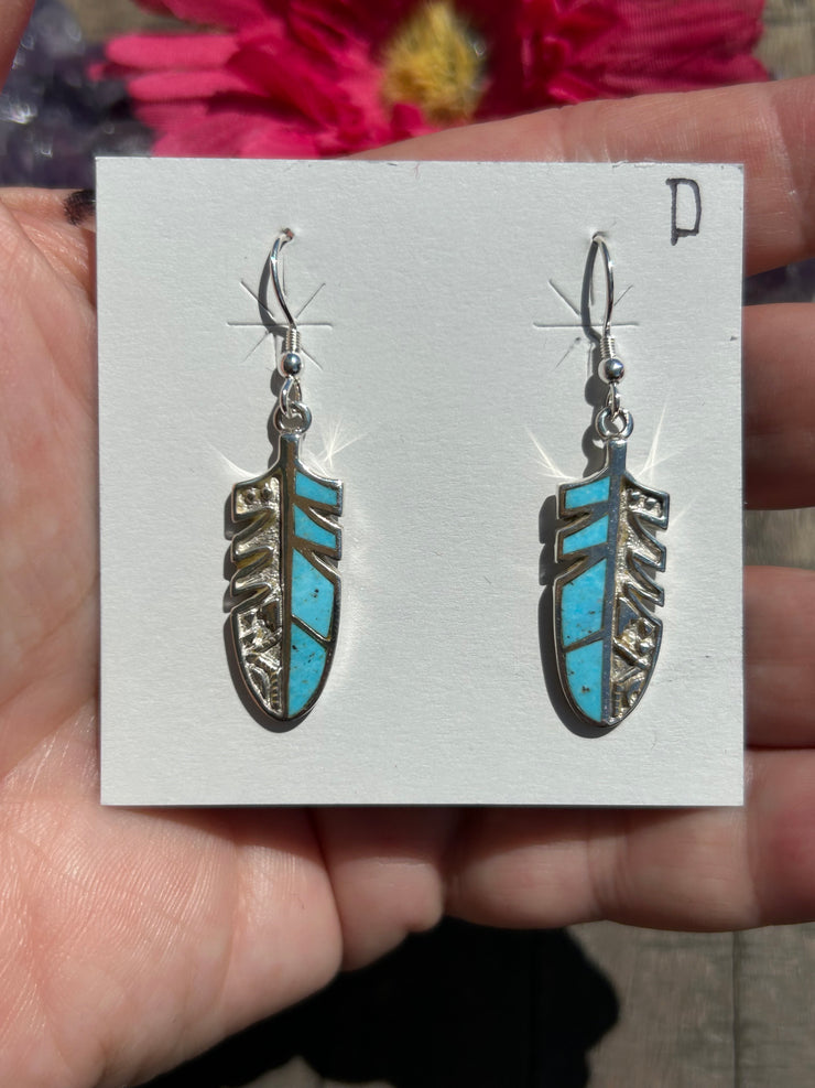 Inlay Feather Dangle Earrings- D