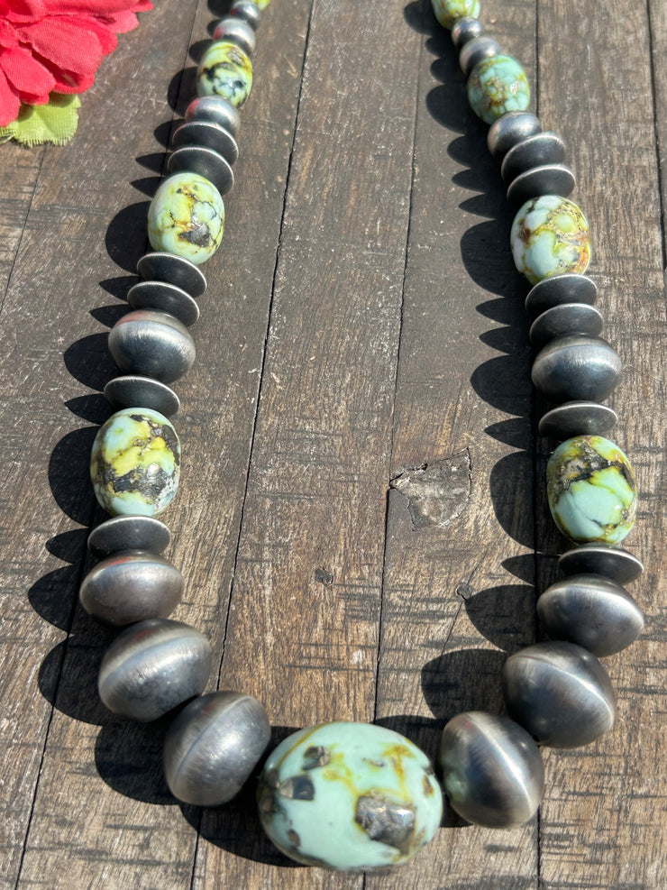 Palomino Variscite and Sterling Pearl Necklace- A