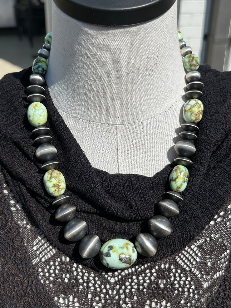 Palomino Variscite and Sterling Pearl Necklace- A