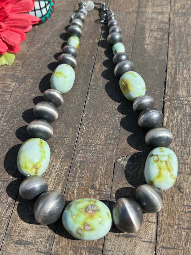 Palomino Variscite and Sterling Pearl Necklace-B