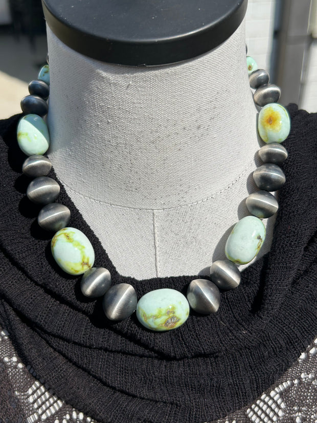 Palomino Variscite and Sterling Pearl Necklace-B