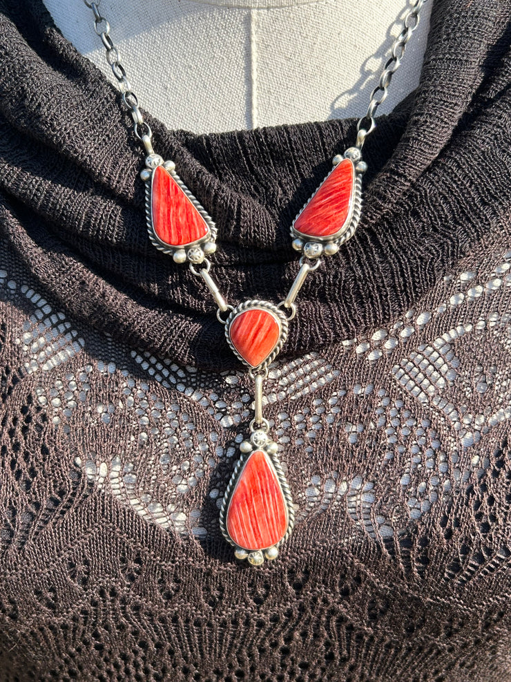 4 Stone Red Spiny Lariat Set