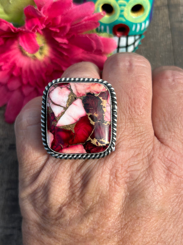 Adjustable Dahlia Rose Square Ring #1