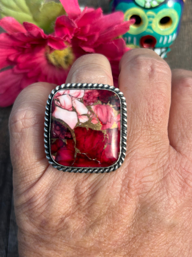 Adjustable Dahlia Rose Square Ring #4