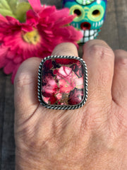 Adjustable Dahlia Rose Square Ring #5