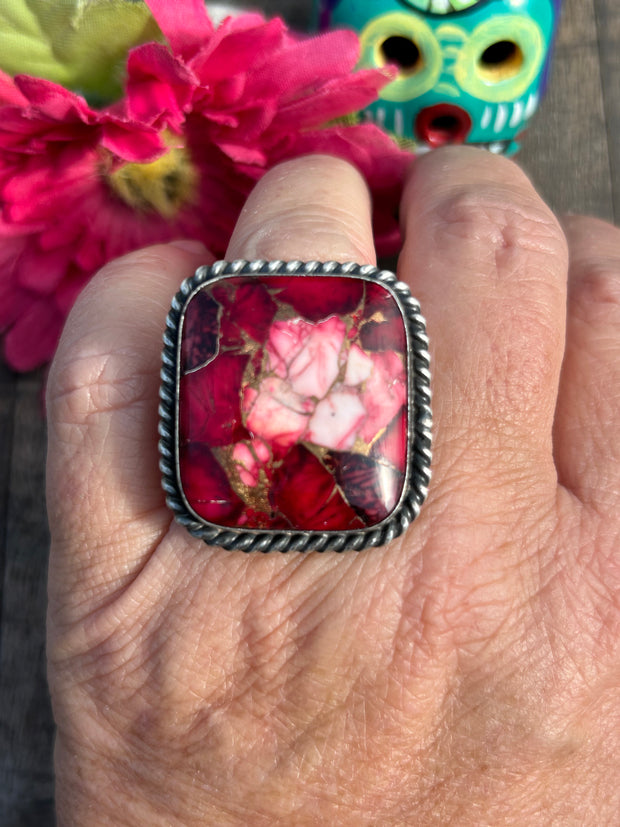 Adjustable Dahlia Rose Square Ring #6