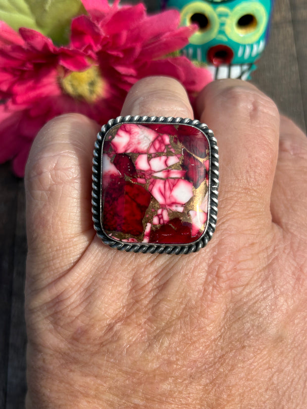 Adjustable Dahlia Rose Square Ring #7