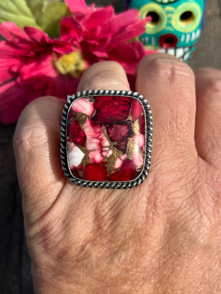 Adjustable Dahlia Rose Square Ring #8