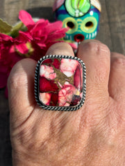 Adjustable Dahlia Rose Square Ring #9