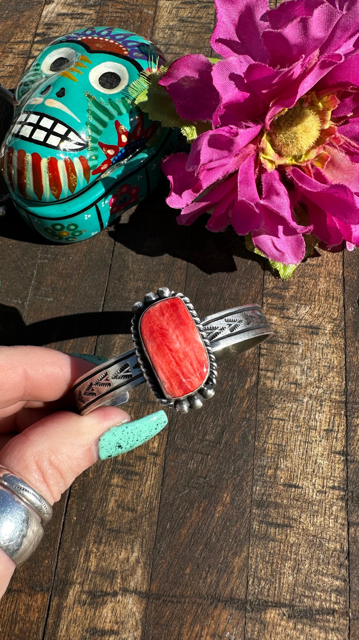 Red Spiny Stamped Cuff #3