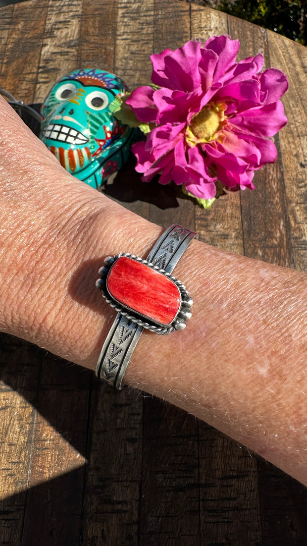 Red Spiny Stamped Cuff #3