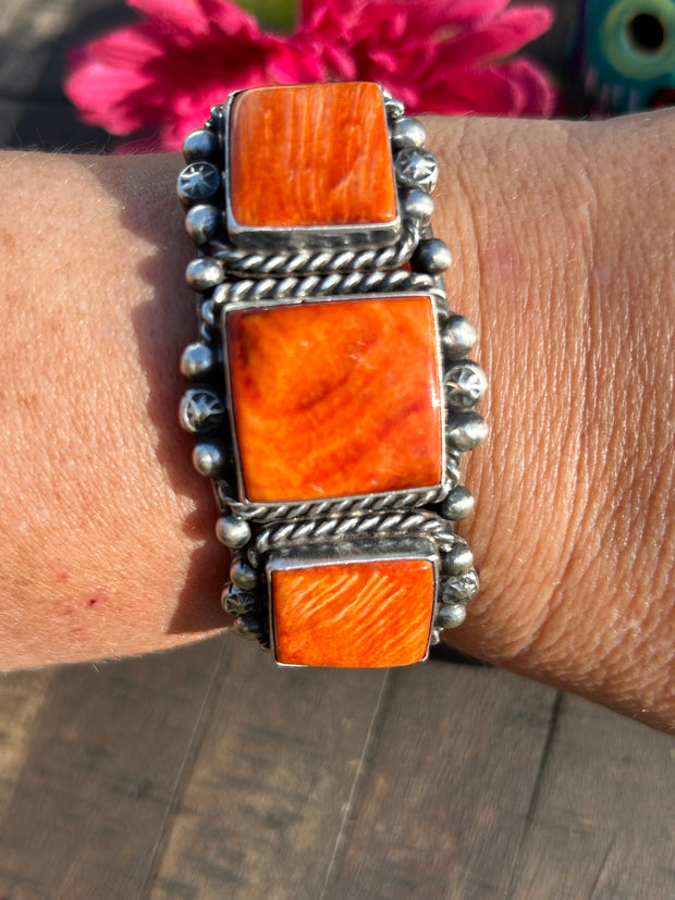 3 Stone Orange Spiny Cuff -B