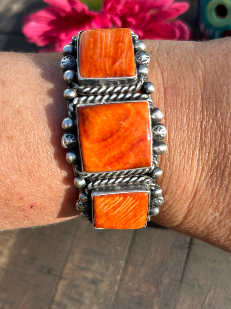 3 Stone Orange Spiny Cuff -B