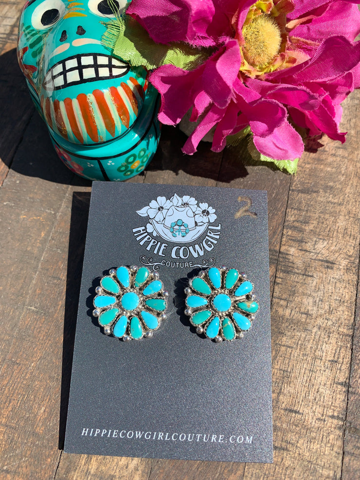 Turquoise Flower Cluster Earrings #2